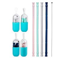 Reusable Silicone Collapsible Straws, 4 x FDA Drinking Straws with 4 Cases and 4 Cleaning Brushes, Portable for Travel, Home, Outdoor, Eco Friendly …