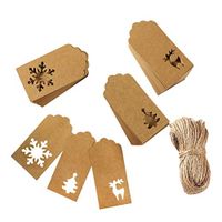 ROSENICE Christmas Kraft Paper Tags Christmas Hang Labels with 30 Meters Twine Line 151PCS