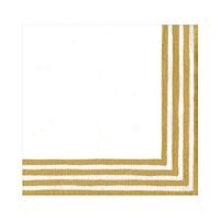 Caspari Border Stripe Paper Linen Luncheon Napkins in Gold & White, Four Packs of 15