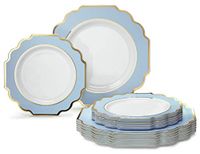 " OCCASIONS" 240 Plates Pack,(120 Guests) Heavyweight Wedding Party Disposable Plastic Plates Set -120 x 10.5'' Dinner + 120 x 8'' Salad/Dessert Plate (Imperial in blue/Gold)