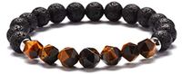 The Wolf Tavern Men and Women 8 mm Natural Lava Rock Stone Elastic Bracelet – Faceted Chakra Energy Aromatherapy Oil Diffuser – Natural Anxiety and Stress Relief Elastic Bracelet