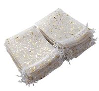 SUNGULF 100Pcs Sheer Organza Drawstring Pouches Stars and Moon Wedding Party Favor Jewelry Candy Gift Bags (5x7 inch, White)