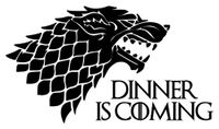 White - Dinner is Coming 7w x 4h inches Vinyl Sticker - Kitchen Decor - Dire Wolf Winter - Die Cut Decal