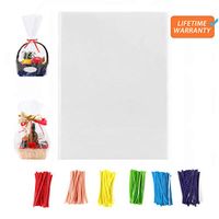 100 Pcs 13x16 Clear Flat Cello/Cellophane Treat Bags for Gift Wrapping, Bakery, Cookie, Candies, Dessert, Party Favors Packaging, with 3 Random Color Twist Ties!