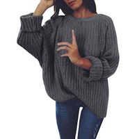 Aunimeifly Women's Knitted Sweater Pure Color Pullover O-Neck T-Shirt Long Sleeve Blouse Loose Jumper Tops Dark Gray