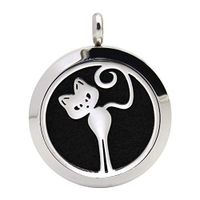 Qmcandy Stainless Steel Pendant 30mm Aromatherapy Essential Oil Diffuser Locket with 7 Washable Pads (Cat)