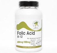 Folic Acid 400mcg B-12 1000mcg ~ 200 Capsules - No Additives ~ Naturetition Supplements