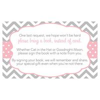 Bring a Book Cards for Baby Shower Book Inserts Baby's First Book Library Keepsakes Gifts Ideas Pink and Gray Chevron Stripes Polka Dots Girls It's A Girl (25 Count)