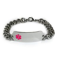 Type 1 Diabetes Medical ID Alert Bracelet with Embossed Emblem and Wide Chain. Style: Classic Wide, Premium Series.