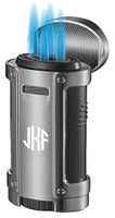Personalized Visol Rhino Brushed Chrome Quad Flame Torch Cigar Lighter with Free Laser Engraving ([A] Circle Monogram)