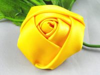 Wholesale 14pcs Big Satin Ribbon Rose Flower DIY Craft Appliques (Yellow)
