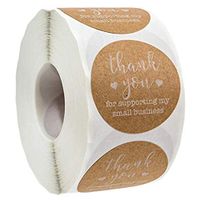 Thank You for Supporting My Small Business Stickers 500 PCS Roll Adhesive Labels 1'' Kraft Paper with Heart, Decorative Sealing Stickers for Wedding Party Baby Shower Birthday (Thank You#1)