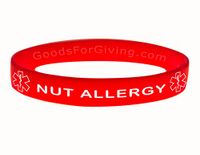 Nut Allergy ID Bracelet Wristband - Red - 7 Inches - Youth