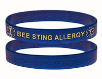 Custom Bee Sting Allergy ID Bracelet Wristbands - 2 Pack - Blue - 8 Inches - Standard