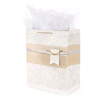 Hallmark 13" Large Gift Bag with Tissue Paper (Always Forever, Lace and Jute) for Engagements, Bridal Showers, Weddings, Vow Renewals and More