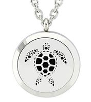 Chunney Aromatherapy Essential Oil Diffuser Necklace-Stainless Steel Locket Pendant with 12 Refill Pads (Turtle)