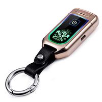 BECROWMUS Electric Lighter Windproof USB Rechargeable Dual Arc Plasma Lighter with LED Display Power Keychain Gold