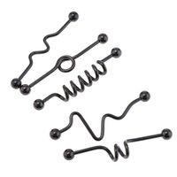 5 Pcs Industrial Bar Earrings 14G Spiral Twisted Barbell Cartilages Piercing Beauty For gift Womans Jewerly Accessory Trendy Styling Design | Color - Black