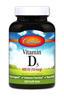 Carlson - Vitamin D3, 400 IU, Bone Support, Immune Function & Heart Health, 250 soft gels
