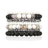 Bohemian Lava Stone Essential Oil Diffuser Multi Strand Layer Bracelet - Healing Aroma Therapy Beaded Natural Volcano Rock Stretch Bangles Lotus, Hematite ([L-XL] Layer Mix - White Howlite)