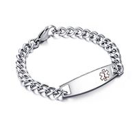 Medical Alert Bracelet Snap Medical ID Bangle Personalized Stamped Sideways Bracelet Delicate Link Chain Wrist
