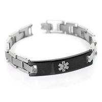 My Identity Doctor - Men’s Pre-Engraved & Customized Blood Thinners Medical Bracelet, Stainless Steel, Black ID - Wrist Size: - 7.75 Inches-19.7cm