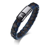 MPRAINBOW Custom Personalized Handmade Braid Genuine Leather Medical Alert ID Cuff Bangle Bracelet for Men Women