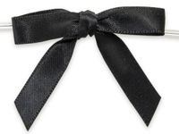 BLACK 2" Pre-Tied Satin Bowswith 4-1/2" Twist Ties~ 3/8" ribbon 20 unit, 12 pack per unit.