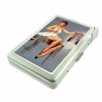 Pin Up Redhead Girl Chest X-Ray Metal Cigarette Case with Built In Lighter D-066