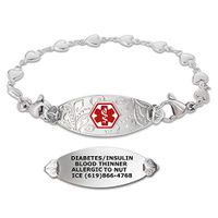Divoti Custom Engraved Medical Alert Bracelets for Women, Stainless Steel Medical Bracelet, Medical ID Bracelet w/Free Engraving – Lovely Filigree Tag w/Heart Link-Red-8.0"