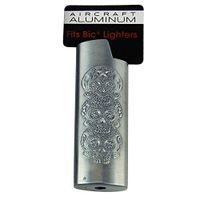 Embossed Lighter Case for BIC Lighters, Aircraft Aluminum, Lightweight & Durable - Skulls