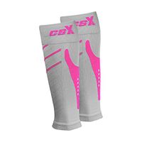 CSX 15-20 mmHg Compression Sleeve for Men and Women, Leg Calf Support, Athletic Sport Fit, Pink on Gray, Small
