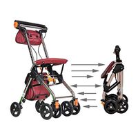 KJRJT Portable Rollator Walker with Seat Walking Frame Aid Mobility Trolley with Bag Shopping Stroller Scooter Fold Lightweight 4 Wheels Double Brake System (Color : Red)