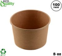8 oz Disposable Kraft Paper Soup Containers [100 PACK] - Half Pint Ice Cream Containers, Frozen Yogurt Cups, Restaurant, Microwavable, Take out, Food Storage, Recyclable