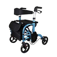 Lightweight Folding 4 Wheel Rollator Walker Transport Chair Dual Safety Brake with Seat Adjustable Height, Mobility Aids Folding Transfer Wheelchair,Blue
