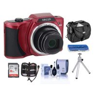 Minolta MN22Z 20MP 1080p Full HD Digital Camera with 22x Optical Zoom with Wi-Fi RED - Bundle with Camera Case, 16GB SDHC Card, Memory Wallet, Cleaning Kit, Card Reader, Tabletop Tripod