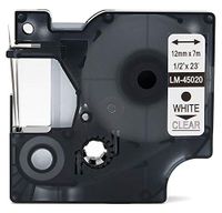 LM Tapes - Premium LM-45020 1/2" White on Clear Compatible Label Maker Tape, Replaces Dymo 45020 D1 Label Tape 12mm