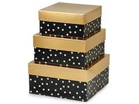 1 Set, Dot Golden Midnight Nested Boxes Large 3 Piece Square Gift Boxes w/White Interiors In All Occasion & Christmas Designs