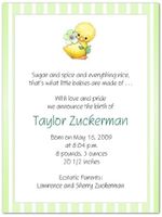 Yellow Ducky on Mint Birth Announcements - Set of 20