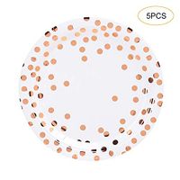 Rose Gold Dot Disposable Paper Plates 5 PCS, Foil Design 5 Dinner Plates Rose Gold Party Supplies Bridal Baby Shower Wedding Anniversary Birthday