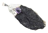 Natural Unpolished Black Kyanite Pendant with Amethyst Accent Stone