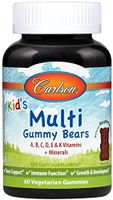 Carlson - Kids' Multi Gummy Bears, A, B, C, D, E, K Vitamins + Minerals, Bone Support, Immune Function, Growth & Development, Natural Raspberry Flavor, 60 Vegetarian Gummies