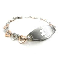 My Identity Doctor Custom Medical ID Bracelet with Free Engraving - 1cm Steel Rose Hearts - White - Wrist Size 7.5 Inch