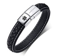 VNOX WARFARIN Medical Alert ID Two-Tone Genuine Leather Magnetic Cuff Bracelet for Men Women,8.3 Inches