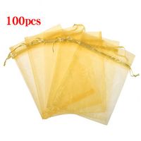 Boshen 100/200PCS Organza Gift Candy Sheer Bags Mesh Jewelry Pouches Drawstring Bulk for Wedding Party Favors Christmas 3"x4" 5"x7" (5" X 7"(100PCS), Gold)