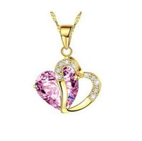 Fashion Womens Heart Pink Crystal Rhinestone Gold Chain Pendant Necklace NEW - Woman Pretty Stylish For gift Lovely Cheap Elegant Beads Accessory Daily Comfy