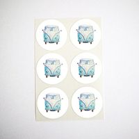 Blue Camper Stickers, Envelope Seals, Cupcake Toppers, Party Favor Labels, Summer Camping Stickers, by Once Upon Supplies, 1.5 Inches, 60 Stickers