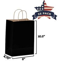 Black Gift Bags with Handles - 25 Pcs 8"x4.75"x10.5" Black Paper Bags, Shopping Bags, Party Bags, Favor Bags, Goody Bags, Cub, Business Bags, Kraft Bags, Retail Bags, Paper Gift Bags