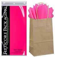 Flexicore Packaging® 50ct Natural Brown Kraft Paper Gift Bags + 100ct Gift Tissue Paper (Hot Pink)