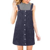 WENOVL Plus Size Dresses,Women Corduroy Straight Suspender Mini Bib Overall Pinafore Casual Button Dress Blue
